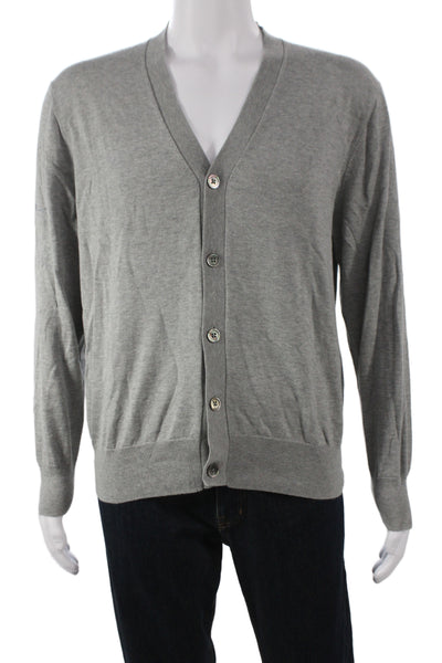 Brooks Brothers Mens V-Neck Button Cashmere Cardigan Gray Size L