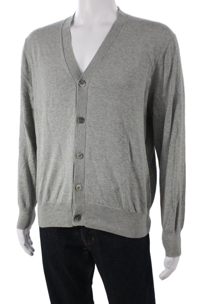 Brooks Brothers Mens V-Neck Button Cashmere Cardigan Gray Size L