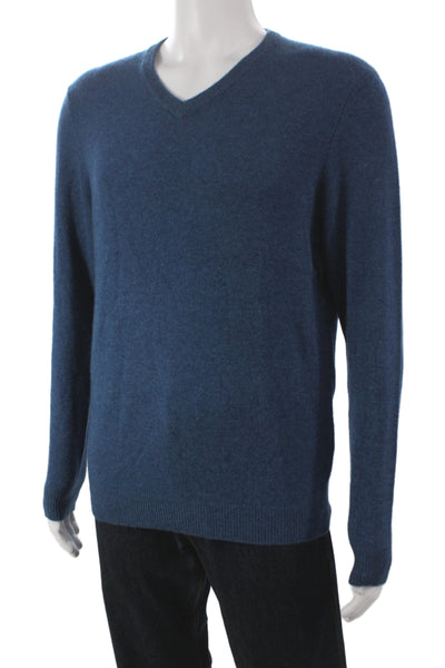 Club Room Mens V-Neck Cashmere Pullover Sweater Dark Blue Solid Size M