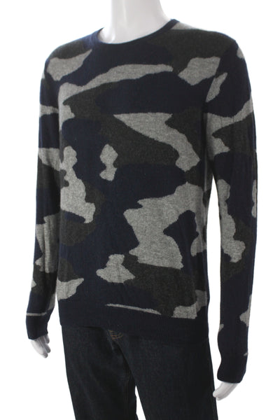 Brodie Mens Dark Blue Camouflage Cashmere Pullover Sweater Size M