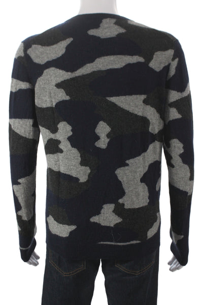 Brodie Mens Dark Blue Camouflage Cashmere Pullover Sweater Size M