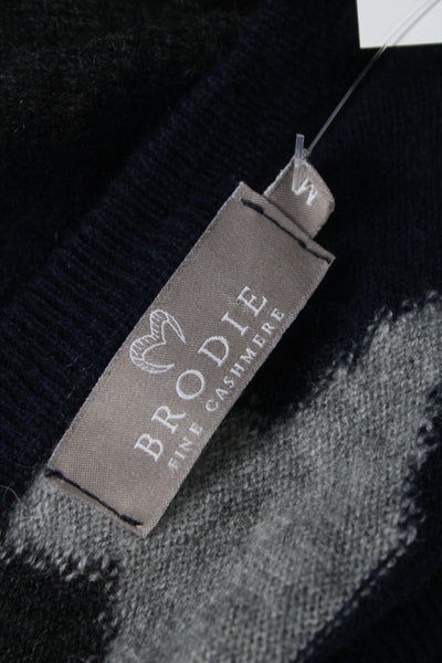 Brodie Mens Dark Blue Camouflage Cashmere Pullover Sweater Size M
