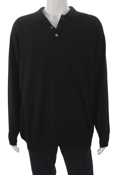 Daniel Bishop Mens 100% Cashmere Pullover Sweater Black Collared Size XL