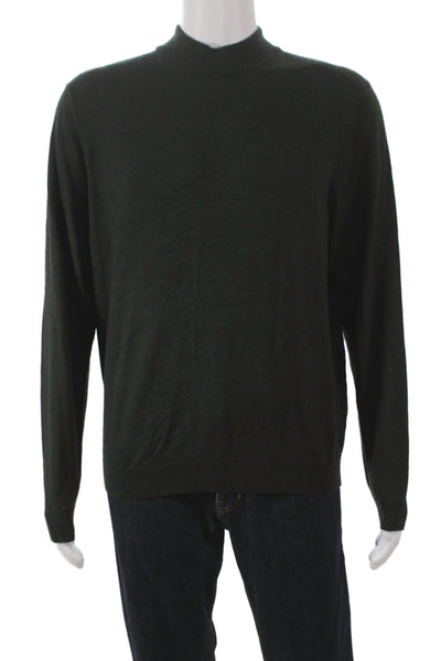 Brooks Brothers Mens Green Merino Wool Mock Neck Pullover Sweater Size L