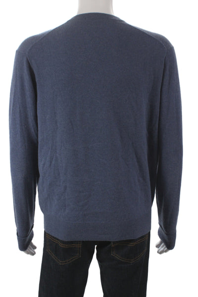 Raffi Mens V-Neck Argyle 100% Wool Pullover Sweater Dark Blue Size M