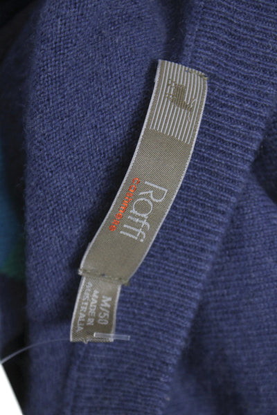 Raffi Mens V-Neck Argyle 100% Wool Pullover Sweater Dark Blue Size M