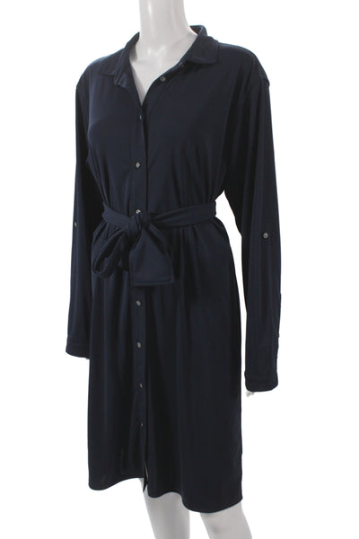 J Crew Womens Dark Blue Collared Shirt Dress Long Sleeve Polyester Size L