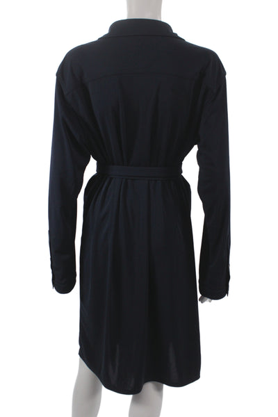 J Crew Womens Dark Blue Collared Shirt Dress Long Sleeve Polyester Size L