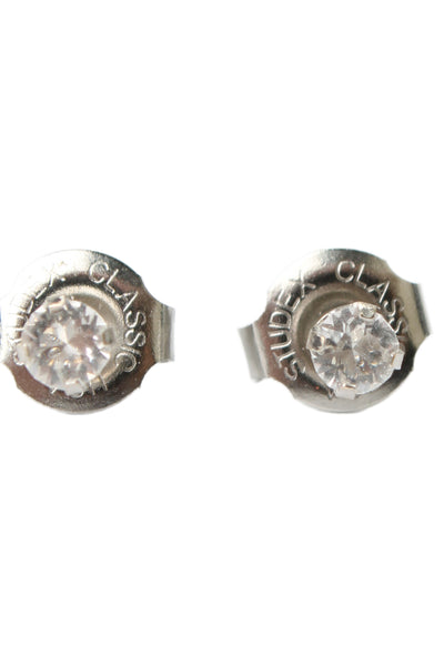 Studex Womens 18K White Gold Cubic Zirconia Piercing Stud Earrings