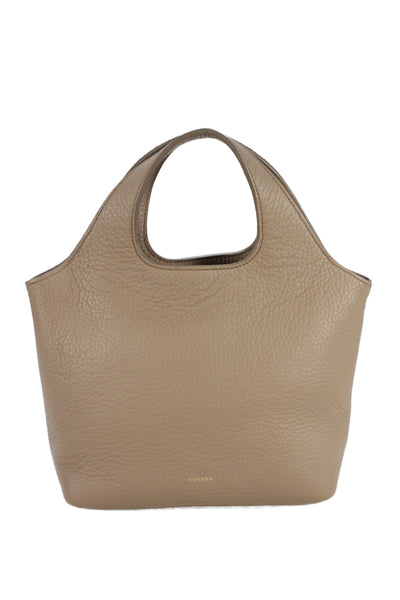 Cuyana Womens Double Handle Grain Leather Mini System Tote Handbag Cappuccino
