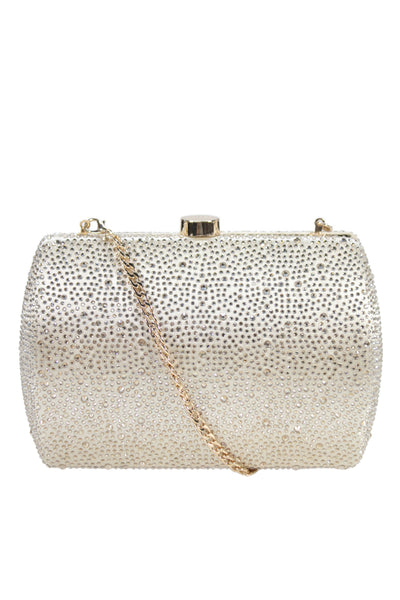 Olga Berg Womens Chain Strap Push Lock Crystal Satin Shoulder Handbag Gold
