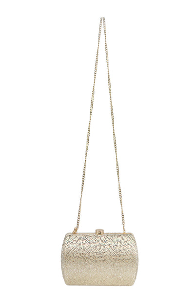Olga Berg Womens Chain Strap Push Lock Crystal Satin Shoulder Handbag Gold