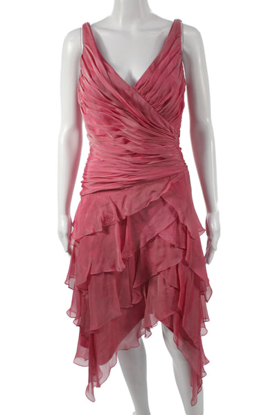 Tadashi Women Wrap Maxi Dress Pink Chiffon V-Neck Sleeveless Size 6