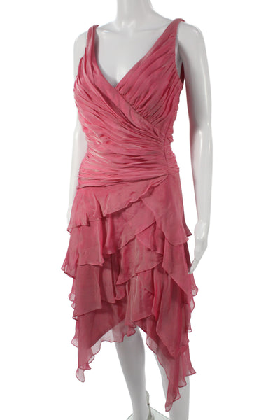 Tadashi Women Wrap Maxi Dress Pink Chiffon V-Neck Sleeveless Size 6