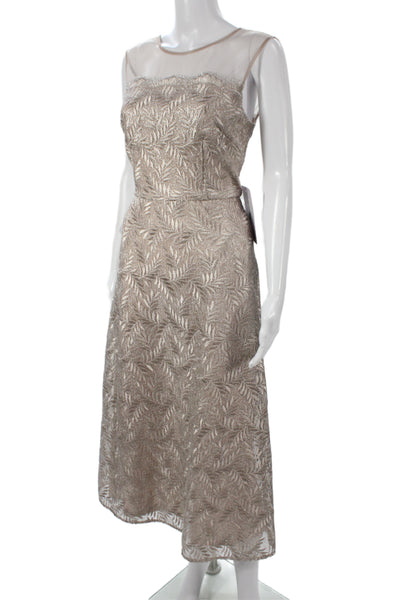 JS Collections Women A-Line Beige Cotton Blend Maxi Dress Size 4