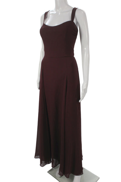 Amsale Women Maxi Chiffon Polka Dot Brown Sleeveless Full-Length Dress Size 12