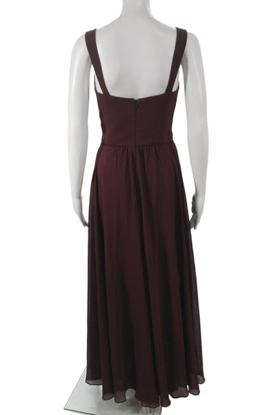 Amsale Women Maxi Chiffon Polka Dot Brown Sleeveless Full-Length Dress Size 12