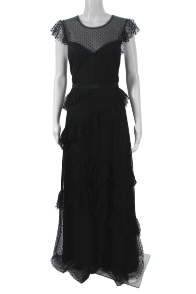 Amsale Women Maxi Chiffon Polka Dot Brown Sleeveless Full-Length Dress Size 12