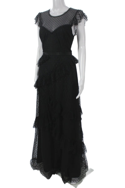 Amsale Women Maxi Chiffon Polka Dot Brown Sleeveless Full-Length Dress Size 12