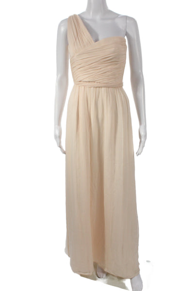 Amsale Women Maxi Dress Beige Silk Sleeveless Tie Size 6