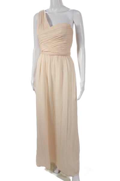 Amsale Women Maxi Dress Beige Silk Sleeveless Tie Size 6