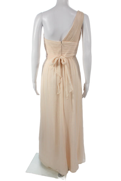 Amsale Women Maxi Dress Beige Silk Sleeveless Tie Size 6