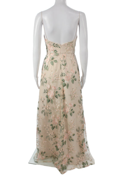 Jenny Yoo Women Maxi Slip Dress Beige Chiffon Mesh Sleeveless Size 8