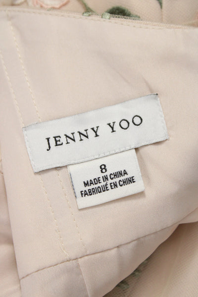 Jenny Yoo Women Maxi Slip Dress Beige Chiffon Mesh Sleeveless Size 8