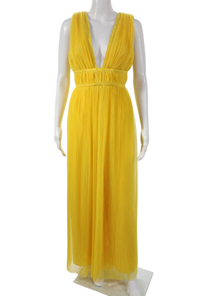 Hutch Womens Maxi Jumpsuit Yellow V-Neck Sleeveless Zip 100% Polyester Size 4