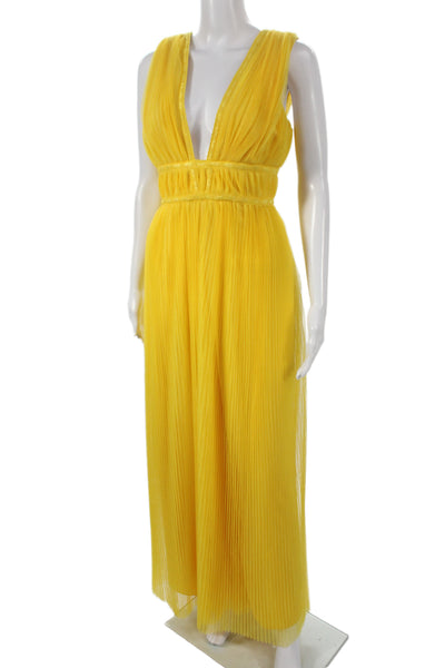 Hutch Womens Maxi Jumpsuit Yellow V-Neck Sleeveless Zip 100% Polyester Size 4