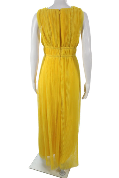 Hutch Womens Maxi Jumpsuit Yellow V-Neck Sleeveless Zip 100% Polyester Size 4
