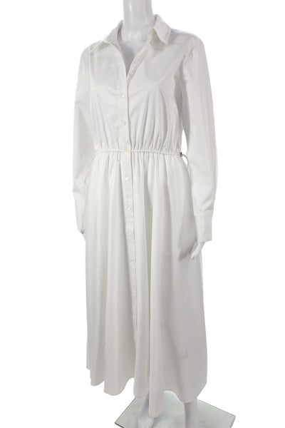 Toccin Womens Maxi Shirt Dress White Collared Long Sleeve Cotton Size S