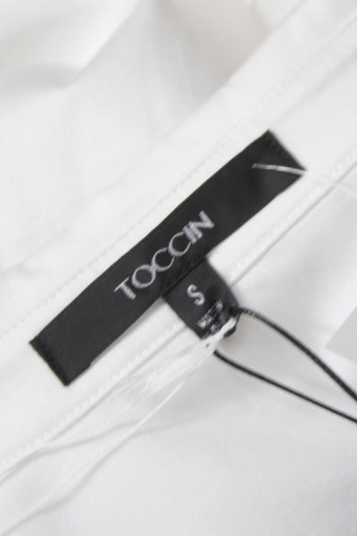 Toccin Womens Maxi Shirt Dress White Collared Long Sleeve Cotton Size S