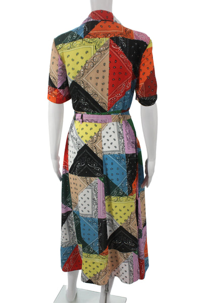 Staud Womens Shirt Dress Silk Paisley Midi Short Sleeve Multi Size 6