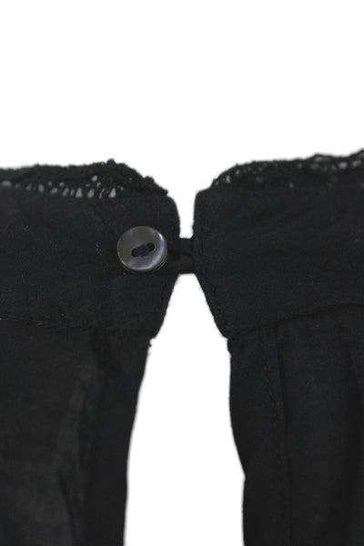 Hartford Women Black Wool Cotton Sequin High Neck Short Sleeve Blouse Size 1