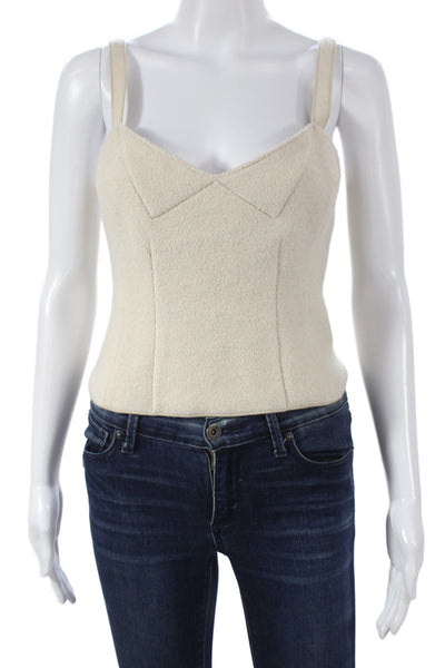 Gianni Bini Women Cropped Camisole Beige Wool Cotton Sequin Zip Sleeveless Size