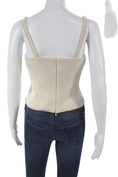 Gianni Bini Women Cropped Camisole Beige Wool Cotton Sequin Zip Sleeveless Size