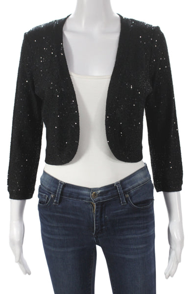 Oscar de la Renta Women Black Silk Blend 3/4 Sleeve Blazer Size M