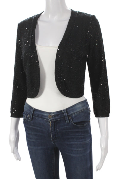 Oscar de la Renta Women Black Silk Blend 3/4 Sleeve Blazer Size M