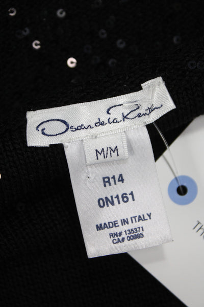 Oscar de la Renta Women Black Silk Blend 3/4 Sleeve Blazer Size M