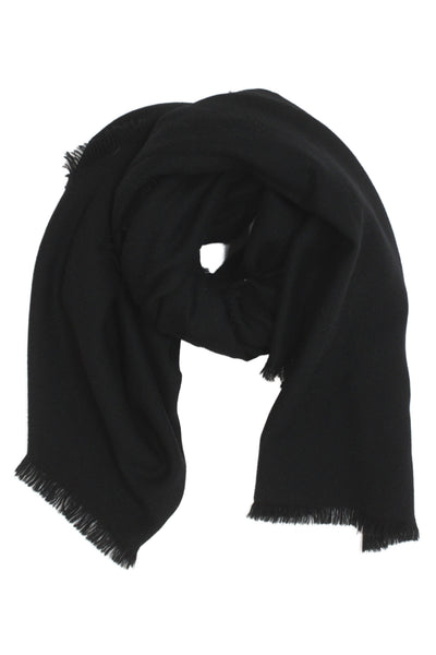 Saint Laurent Womens Fringe Edge Detail Scarf Solid Black Size 66"X50"
