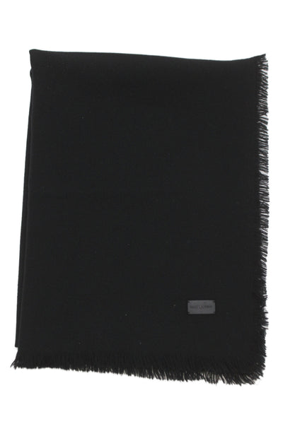 Saint Laurent Womens Fringe Edge Detail Scarf Solid Black Size 66"X50"