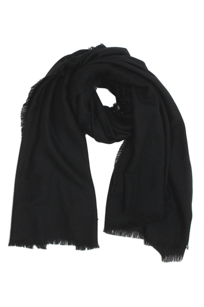 Saint Laurent Womens Fringe Edge Detail Scarf Solid Black Size 62"x44"
