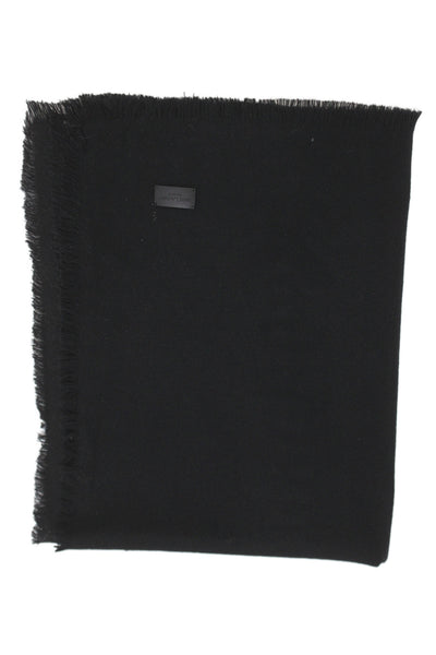 Saint Laurent Womens Fringe Edge Detail Scarf Solid Black Size 62"x44"