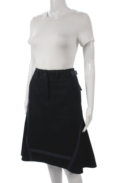 Sacai Womens A-Line Flare Skirt Knee Length Black Solid Cotton Wool Size 1