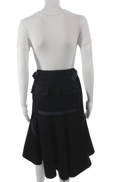 Sacai Womens A-Line Flare Skirt Knee Length Black Solid Cotton Wool Size 1