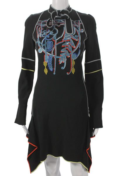 PETER PILOTTO Womens Sweater Dress Black Long Sleeve High Neck Size 8
