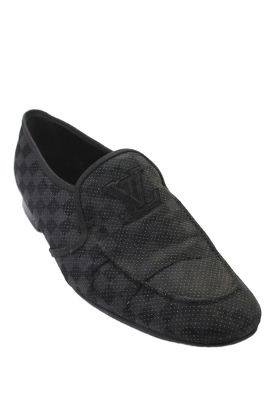 Louis Vuitton Mens Damier Graphite Canvas LV Logo Loafers Black Size 8.5