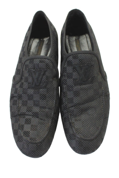 Louis Vuitton Mens Damier Graphite Canvas LV Logo Loafers Black Size 8.5