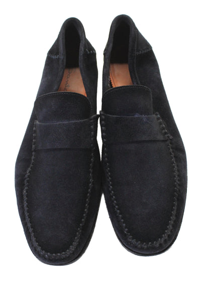 Santoni Mens Suede Slide On Casual Loafers Navy Blue Size 10.5 D